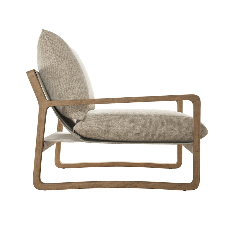 Coastal Sling Accent Chair with Solid Wood Frame and Linen Cushions