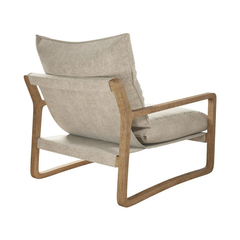 Coastal Sling Accent Chair with Solid Wood Frame and Linen Cushions