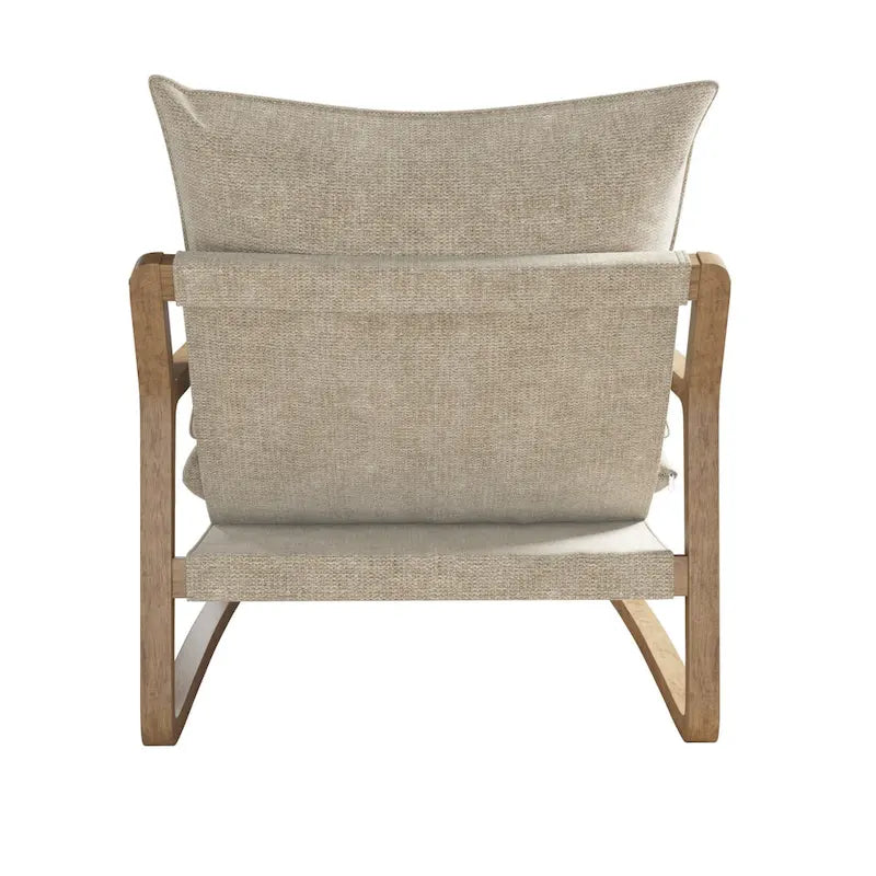 Coastal Sling Accent Chair with Solid Wood Frame and Linen Cushions