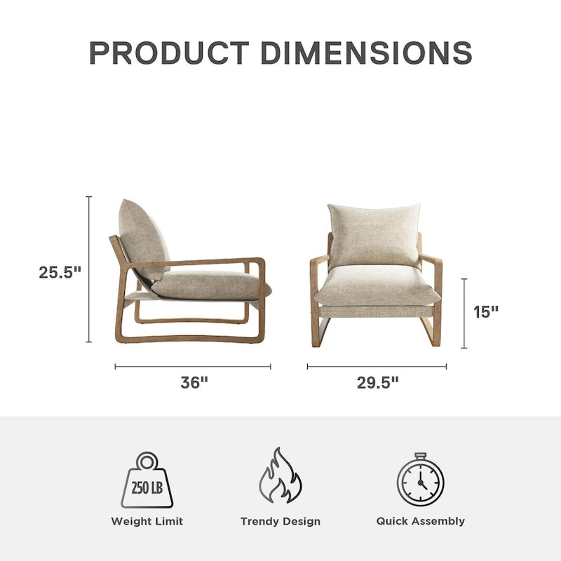 Coastal Sling Accent Chair with Solid Wood Frame and Linen Cushions