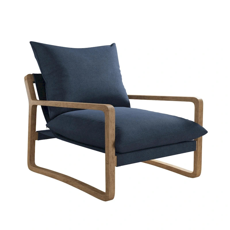 Coastal Sling Accent Chair with Solid Wood Frame and Linen Cushions