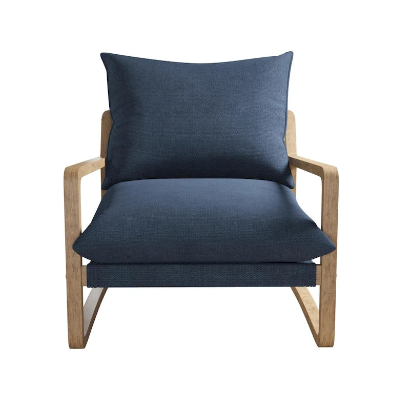 Coastal Sling Accent Chair with Solid Wood Frame and Linen Cushions