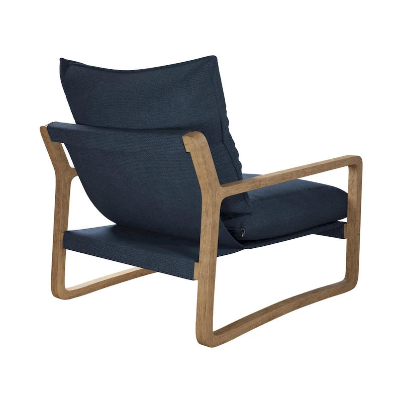 Coastal Sling Accent Chair with Solid Wood Frame and Linen Cushions