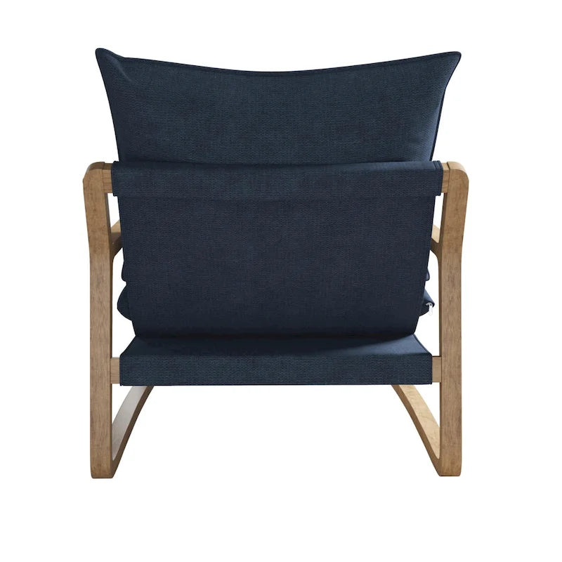 Coastal Sling Accent Chair with Solid Wood Frame and Linen Cushions