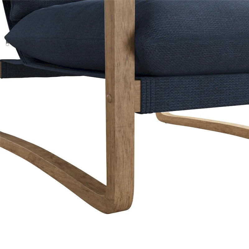 Coastal Sling Accent Chair with Solid Wood Frame and Linen Cushions