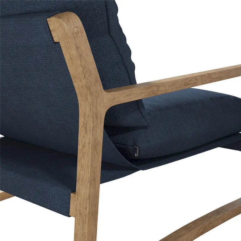 Coastal Sling Accent Chair with Solid Wood Frame and Linen Cushions
