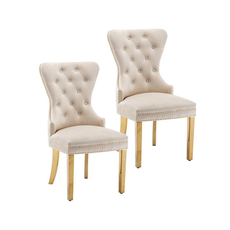 Tufted Velvet Wingback Dining Chair with Gold Chrome Legs, Set of 2