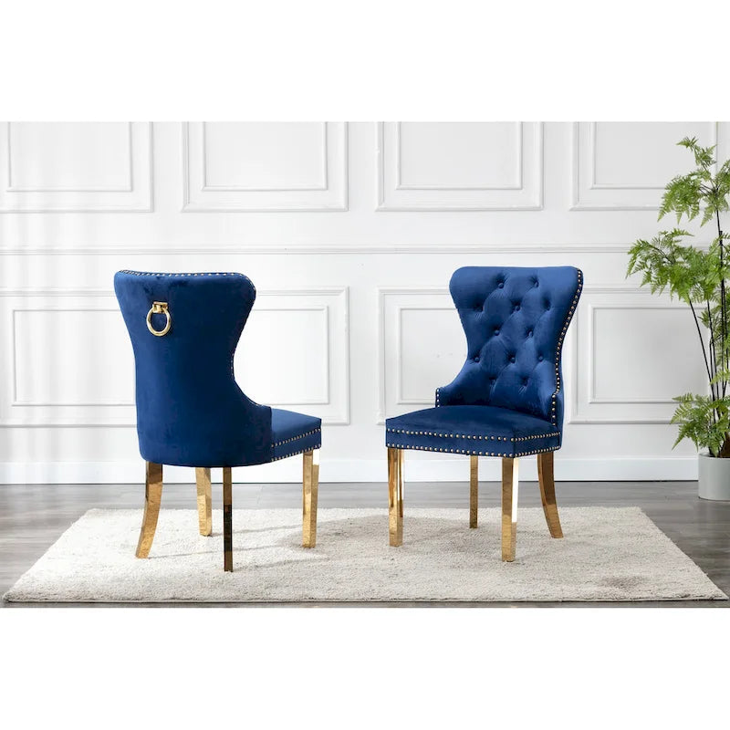 Tufted Velvet Wingback Dining Chair with Gold Chrome Legs, Set of 2