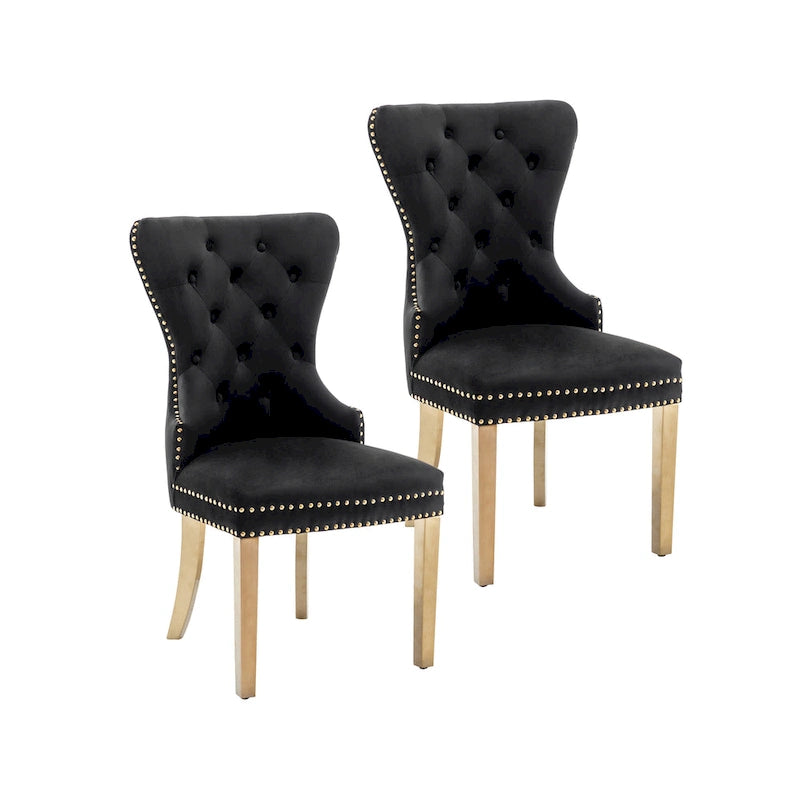 Tufted Velvet Wingback Dining Chair with Gold Chrome Legs, Set of 2