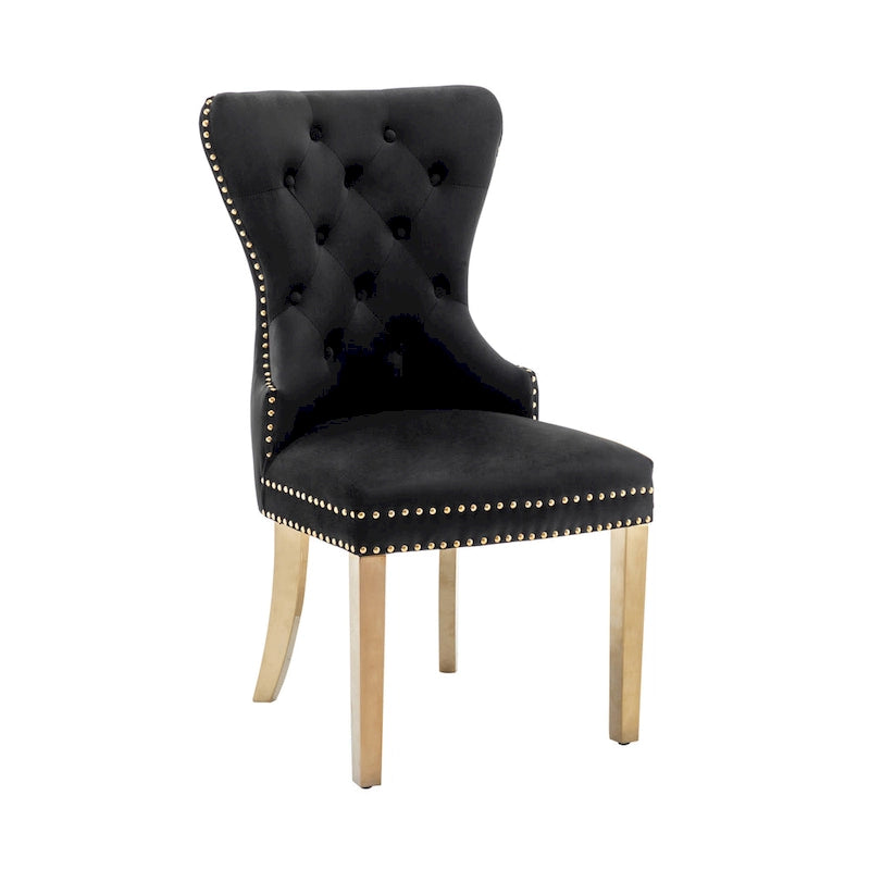 Tufted Velvet Wingback Dining Chair with Gold Chrome Legs, Set of 2