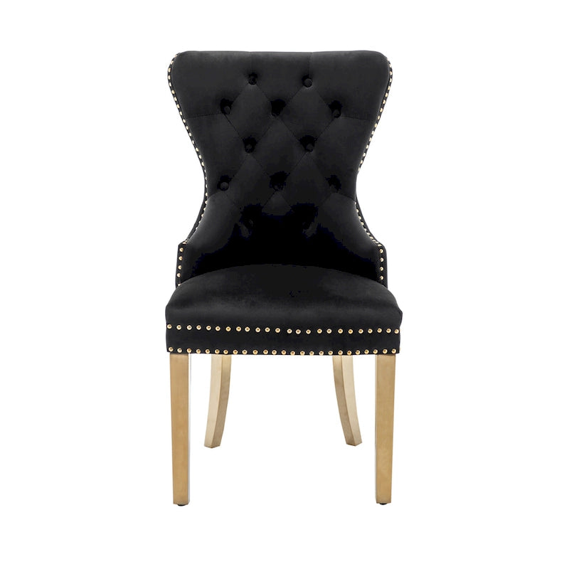 Tufted Velvet Wingback Dining Chair with Gold Chrome Legs, Set of 2