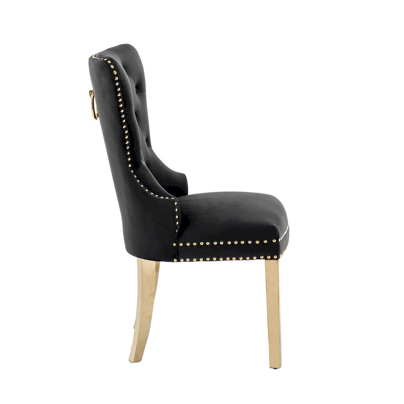Tufted Velvet Wingback Dining Chair with Gold Chrome Legs, Set of 2