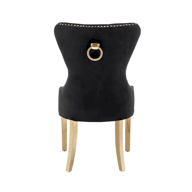 Tufted Velvet Wingback Dining Chair with Gold Chrome Legs, Set of 2