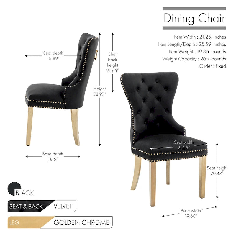 Tufted Velvet Wingback Dining Chair with Gold Chrome Legs, Set of 2