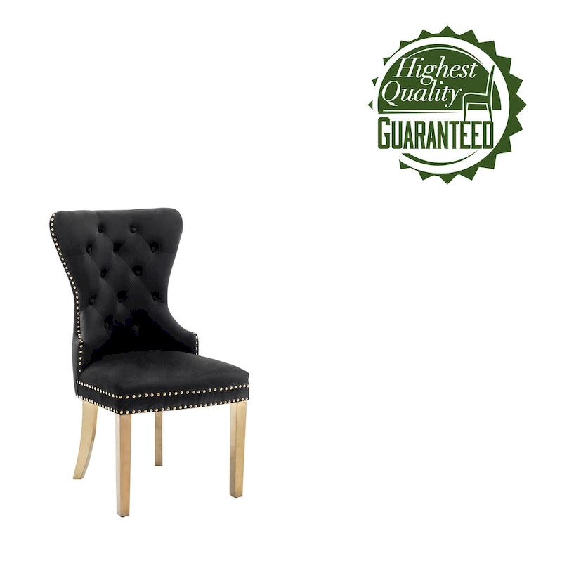 Tufted Velvet Wingback Dining Chair with Gold Chrome Legs, Set of 2