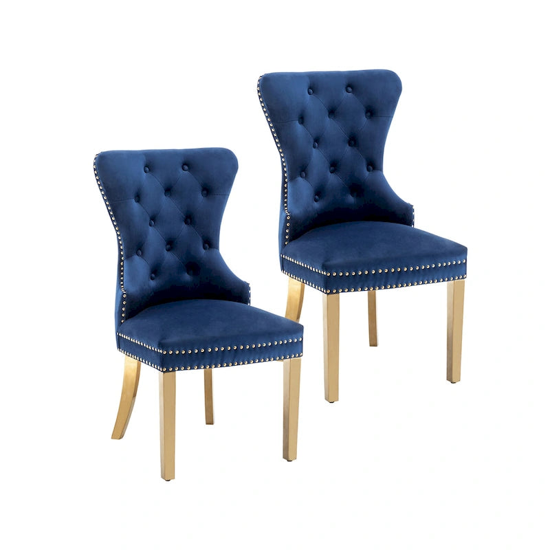 Tufted Velvet Wingback Dining Chair with Gold Chrome Legs, Set of 2