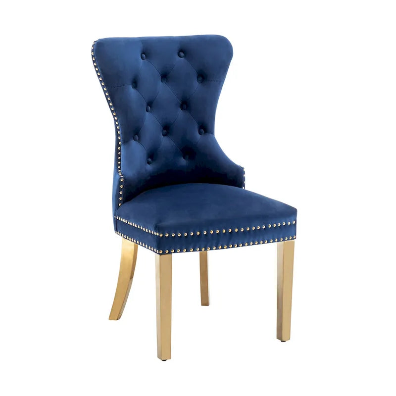 Tufted Velvet Wingback Dining Chair with Gold Chrome Legs, Set of 2