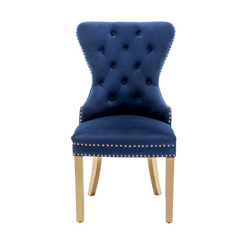 Tufted Velvet Wingback Dining Chair with Gold Chrome Legs, Set of 2