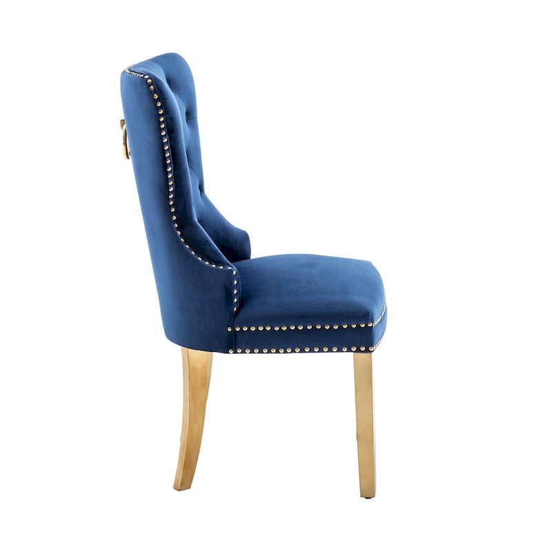 Tufted Velvet Wingback Dining Chair with Gold Chrome Legs, Set of 2