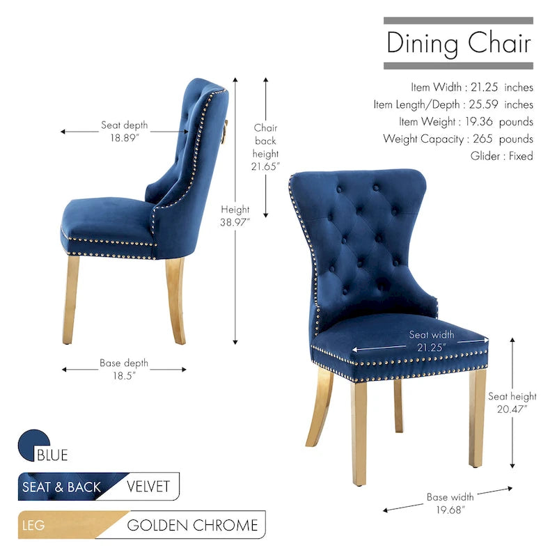 Tufted Velvet Wingback Dining Chair with Gold Chrome Legs, Set of 2