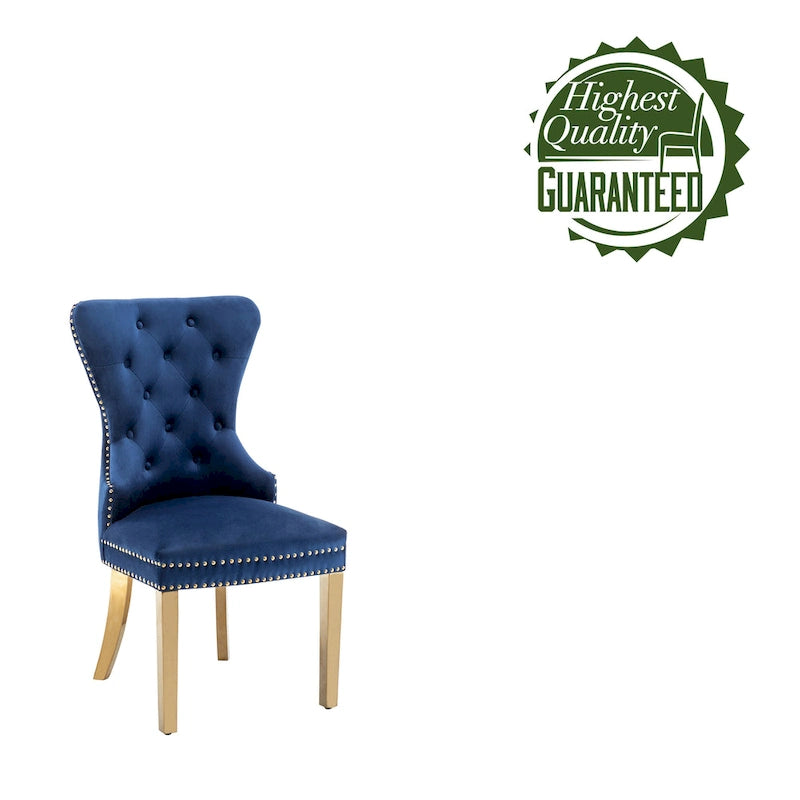 Tufted Velvet Wingback Dining Chair with Gold Chrome Legs, Set of 2