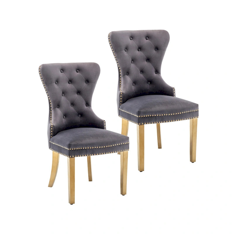 Tufted Velvet Wingback Dining Chair with Gold Chrome Legs, Set of 2
