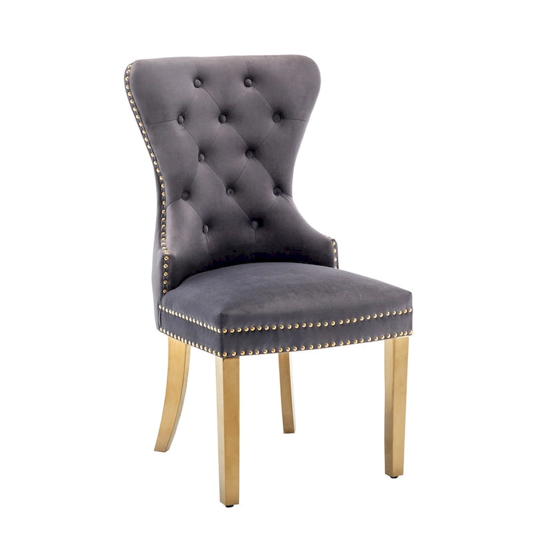 Tufted Velvet Wingback Dining Chair with Gold Chrome Legs, Set of 2