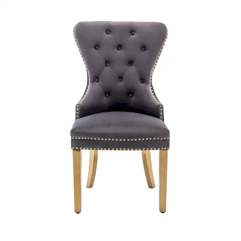 Tufted Velvet Wingback Dining Chair with Gold Chrome Legs, Set of 2