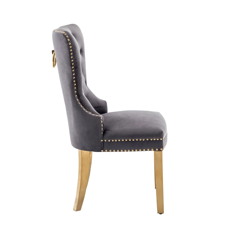 Tufted Velvet Wingback Dining Chair with Gold Chrome Legs, Set of 2