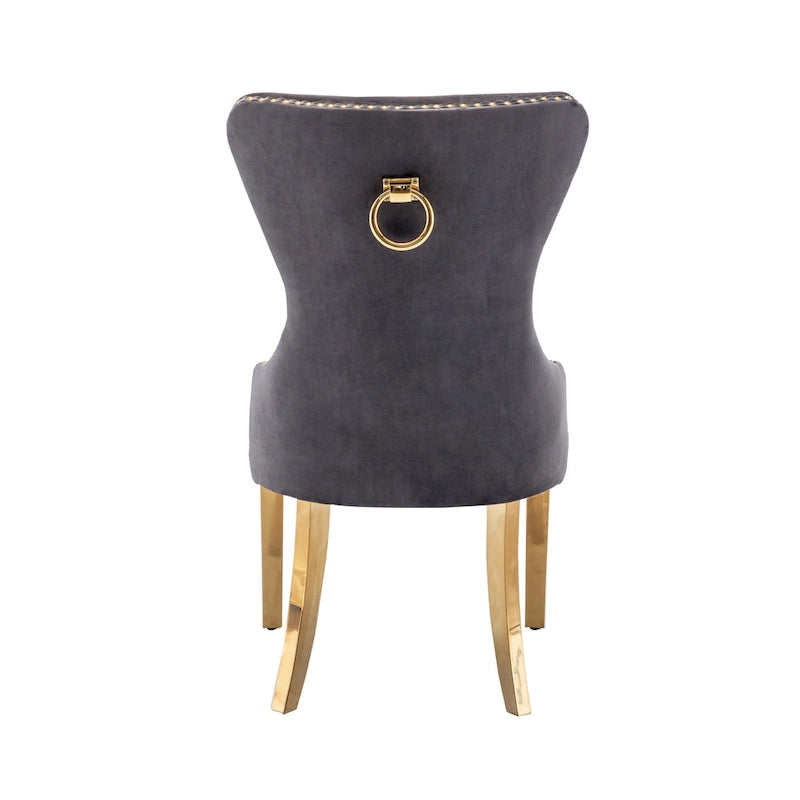 Tufted Velvet Wingback Dining Chair with Gold Chrome Legs, Set of 2