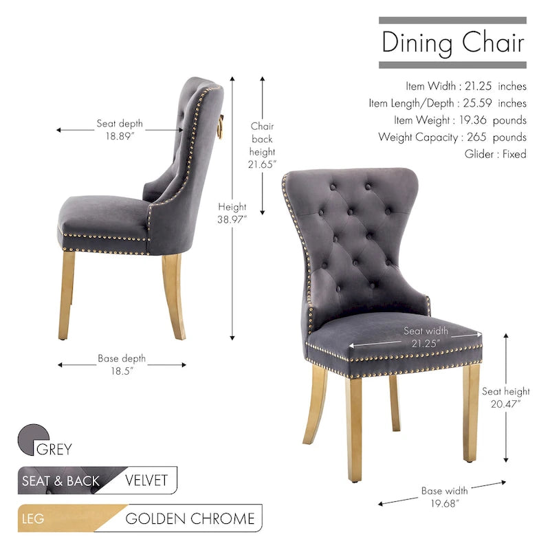Tufted Velvet Wingback Dining Chair with Gold Chrome Legs, Set of 2