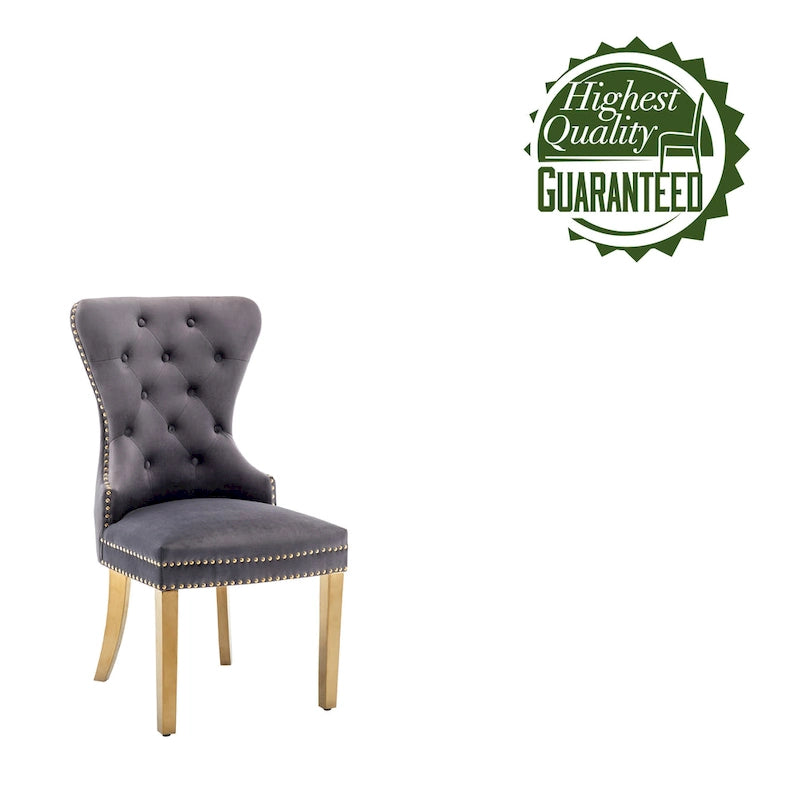 Tufted Velvet Wingback Dining Chair with Gold Chrome Legs, Set of 2