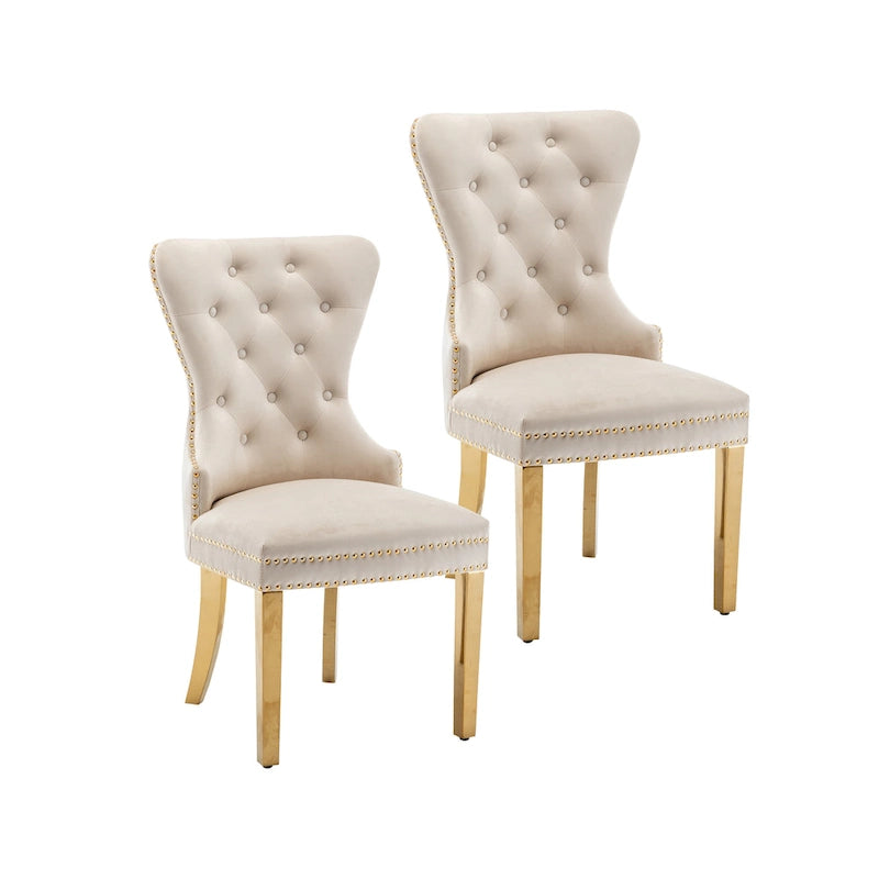 Tufted Velvet Wingback Dining Chair with Gold Chrome Legs, Set of 2