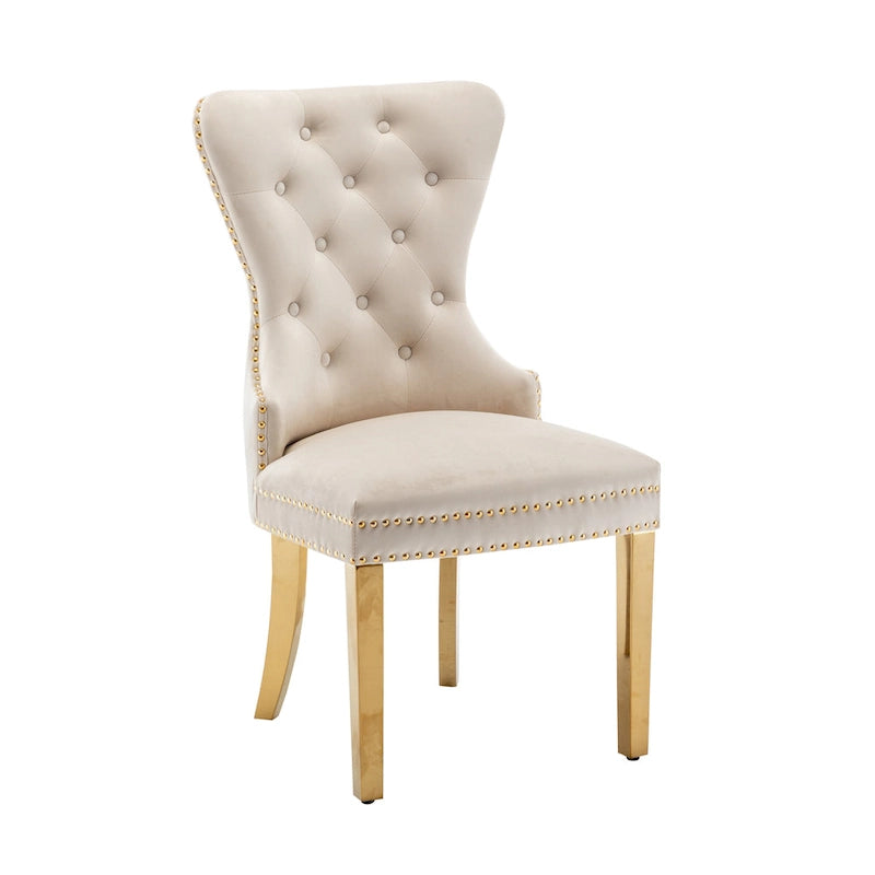 Tufted Velvet Wingback Dining Chair with Gold Chrome Legs, Set of 2