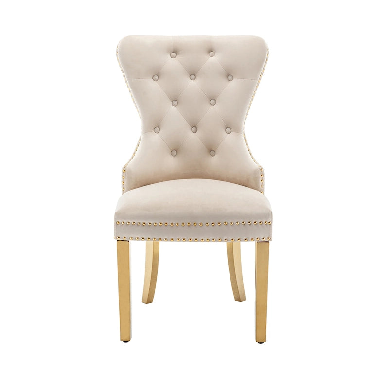 Tufted Velvet Wingback Dining Chair with Gold Chrome Legs, Set of 2
