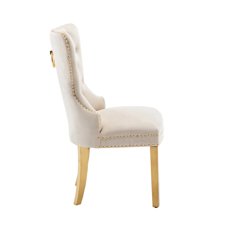 Tufted Velvet Wingback Dining Chair with Gold Chrome Legs, Set of 2