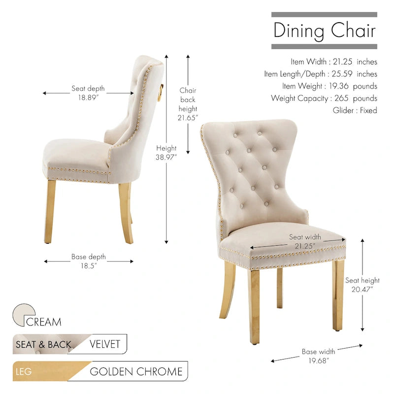 Tufted Velvet Wingback Dining Chair with Gold Chrome Legs, Set of 2