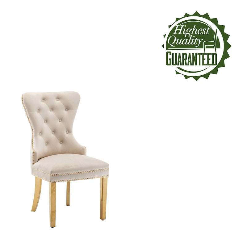 Tufted Velvet Wingback Dining Chair with Gold Chrome Legs, Set of 2