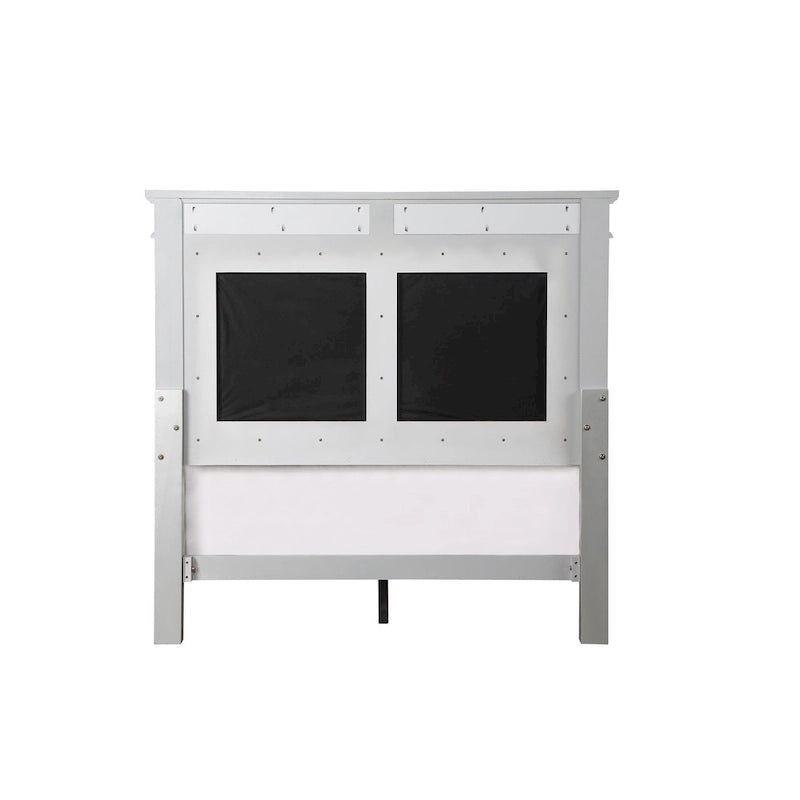 Gray Velvet Full Bed with Button Tufted Headboard and Mirrored Silver Trim
