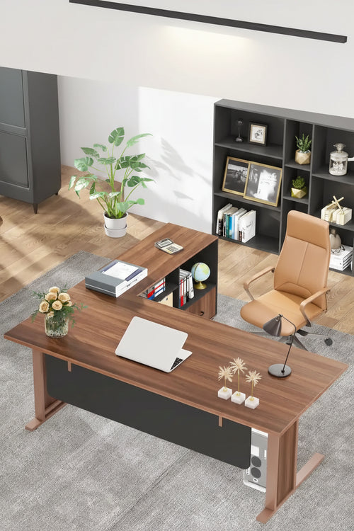 63 Large Executive Desk L Shaped Computer Desk with File Storage Cabinet