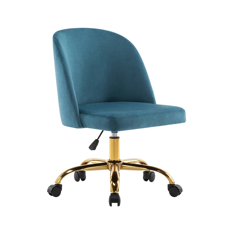 Armless Velvet Swivel Desk Chair with Gold Chrome Legs - Height Adjustable
