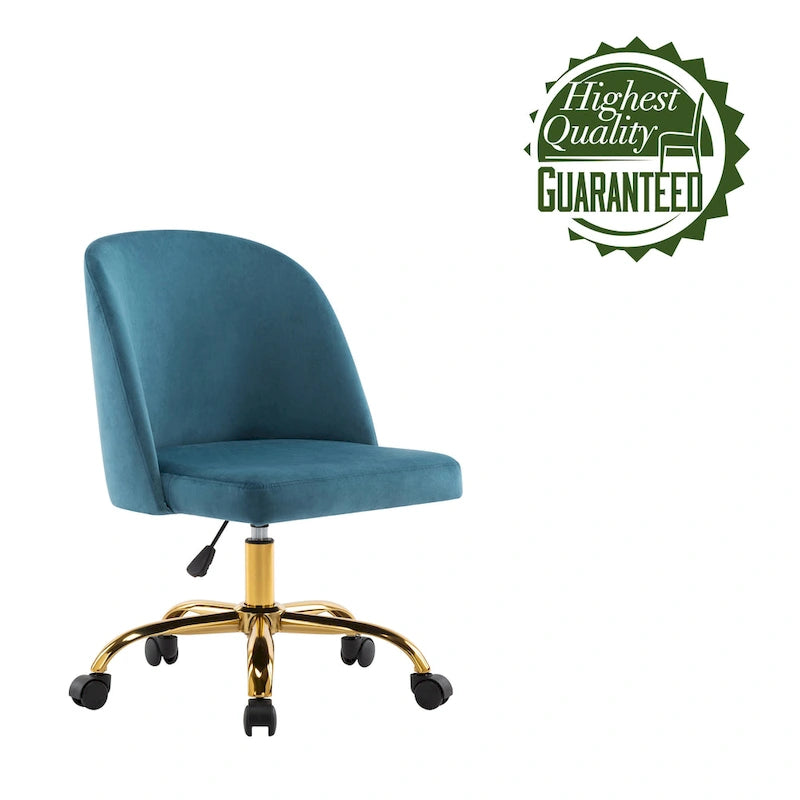 Armless Velvet Swivel Desk Chair with Gold Chrome Legs - Height Adjustable