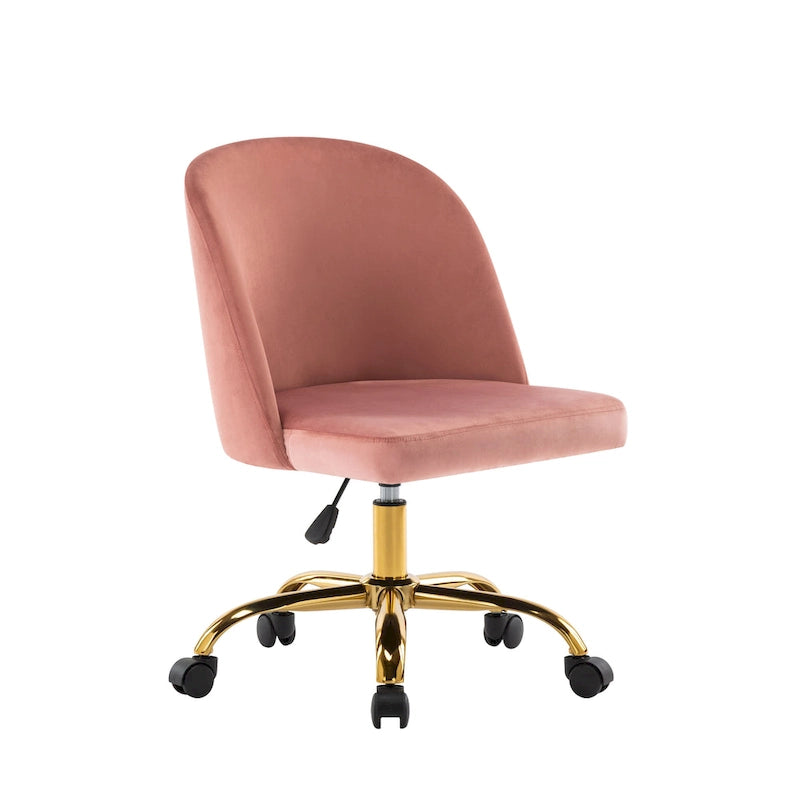 Armless Velvet Swivel Desk Chair with Gold Chrome Legs - Height Adjustable