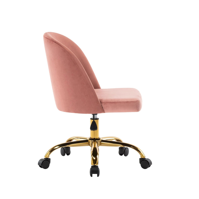 Armless Velvet Swivel Desk Chair with Gold Chrome Legs - Height Adjustable