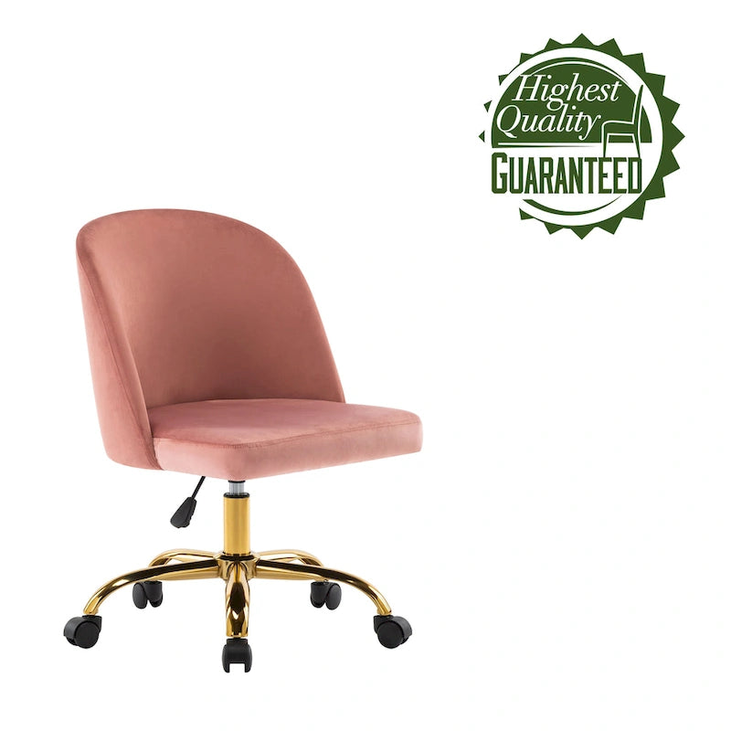 Armless Velvet Swivel Desk Chair with Gold Chrome Legs - Height Adjustable