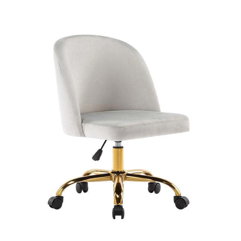 Armless Velvet Swivel Desk Chair with Gold Chrome Legs - Height Adjustable