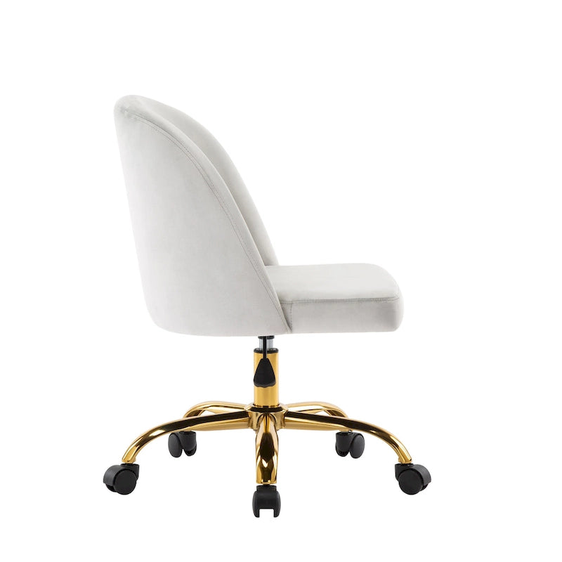 Armless Velvet Swivel Desk Chair with Gold Chrome Legs - Height Adjustable