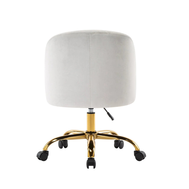 Armless Velvet Swivel Desk Chair with Gold Chrome Legs - Height Adjustable