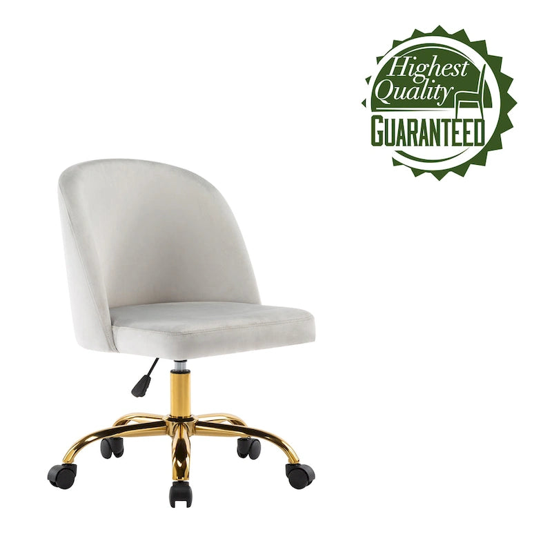 Armless Velvet Swivel Desk Chair with Gold Chrome Legs - Height Adjustable