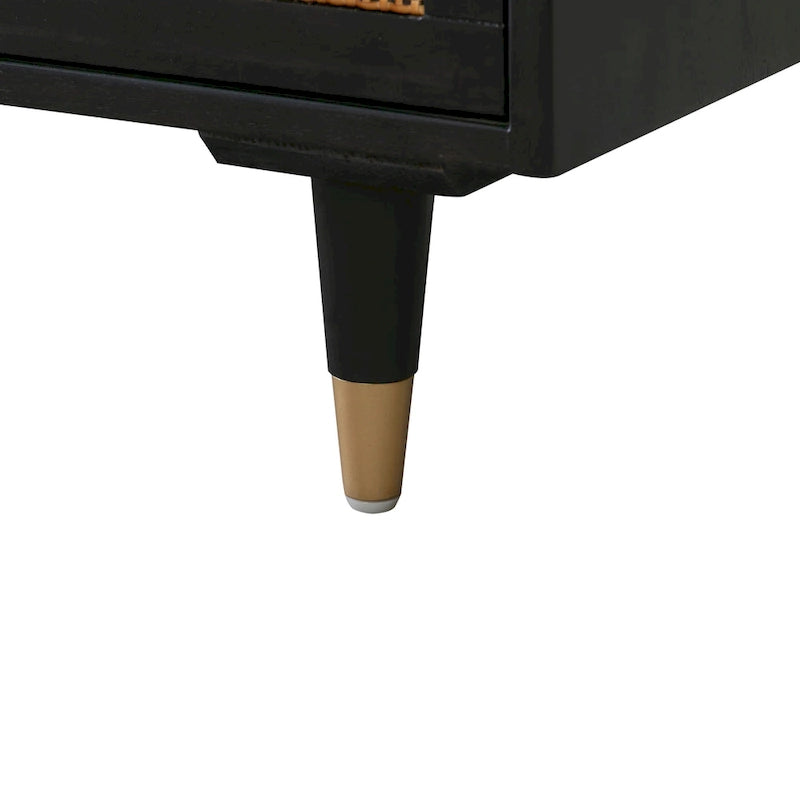 Wood and Cane 3 Drawer Desk with Brass Details